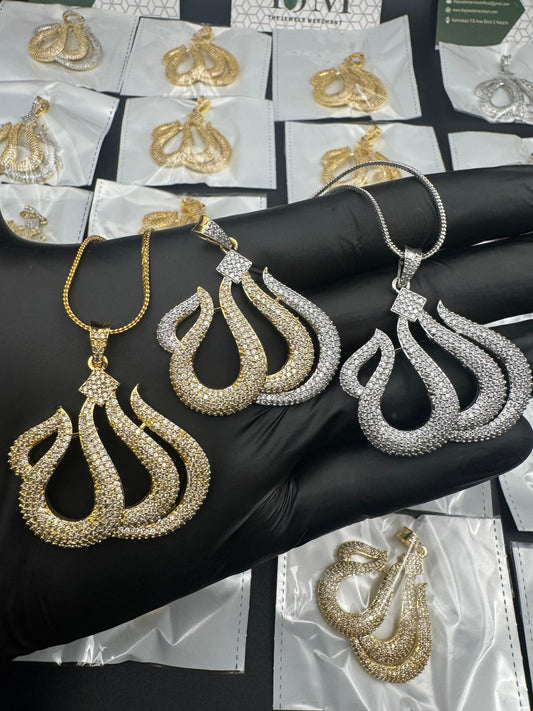 Gold Plated Big Size Allah Name Pendant With Chain | The Jewels Merchant