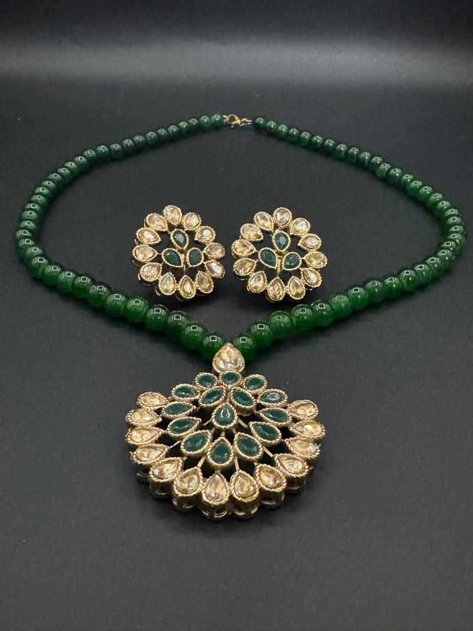 Premium Semi Precious Stone Studded Pearl Mala Set with Elegant Pearls for Weddings & Festive Wear