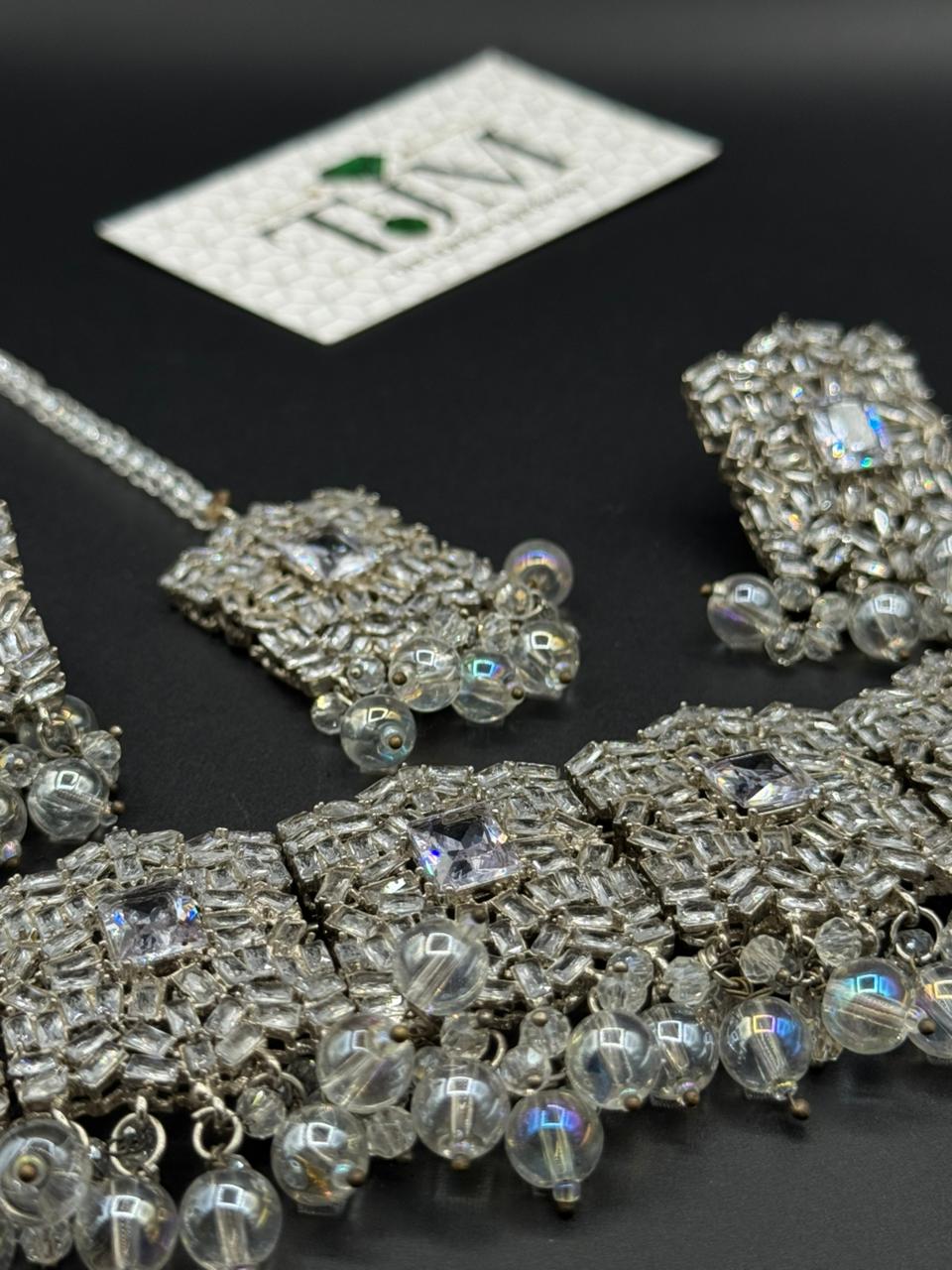 Silver Base Zircon Studded Choker Set | The Jewels Merchant