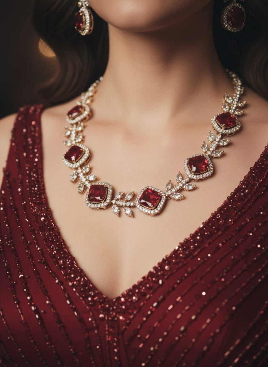 Rhodium Plated Zircon Necklace Set